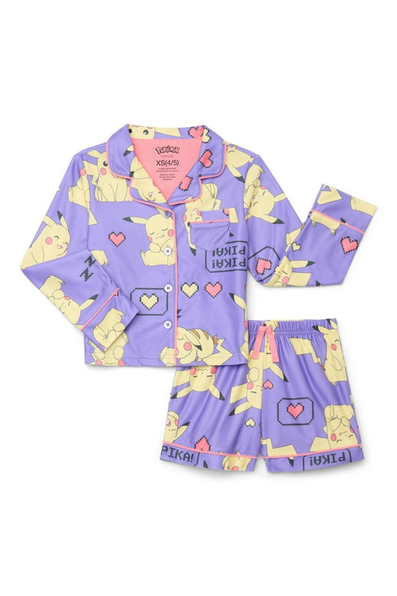 Pokemon Girls Long Sleeve Coat and Shorts Pajama Set, 2-Piece, Sizes 4-16