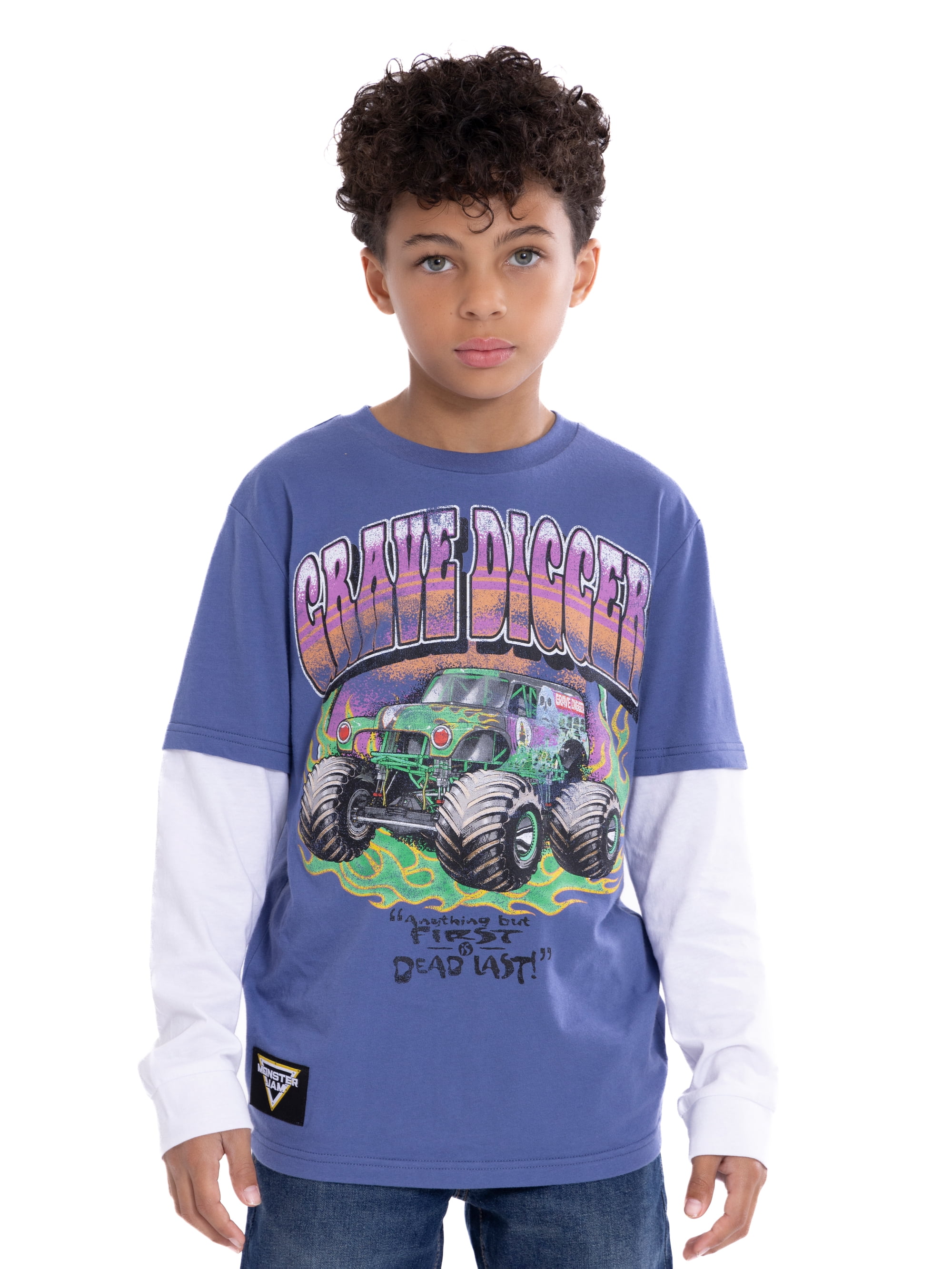 Monster Jam Boys Graphic Layered Tee with Long Sleeves, Sizes 4-18