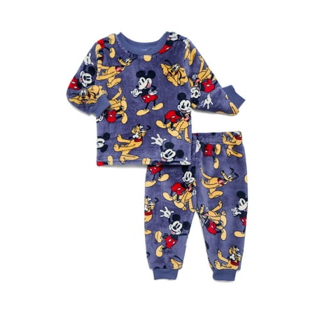 Mickey Mouse Baby Long Sleeve Cozy All Over Print Crewneck Sweatshirt with Matching Jogger Pant, 2-Piece, Sizes 0/3M-24M