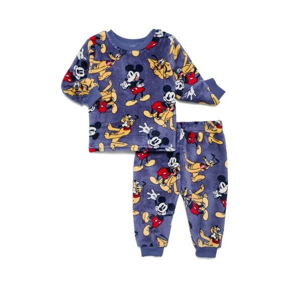 Mickey Mouse Baby Long Sleeve Cozy All Over Print Crewneck Sweatshirt with Matching Jogger Pant, 2-Piece, Sizes 0/3M-24M