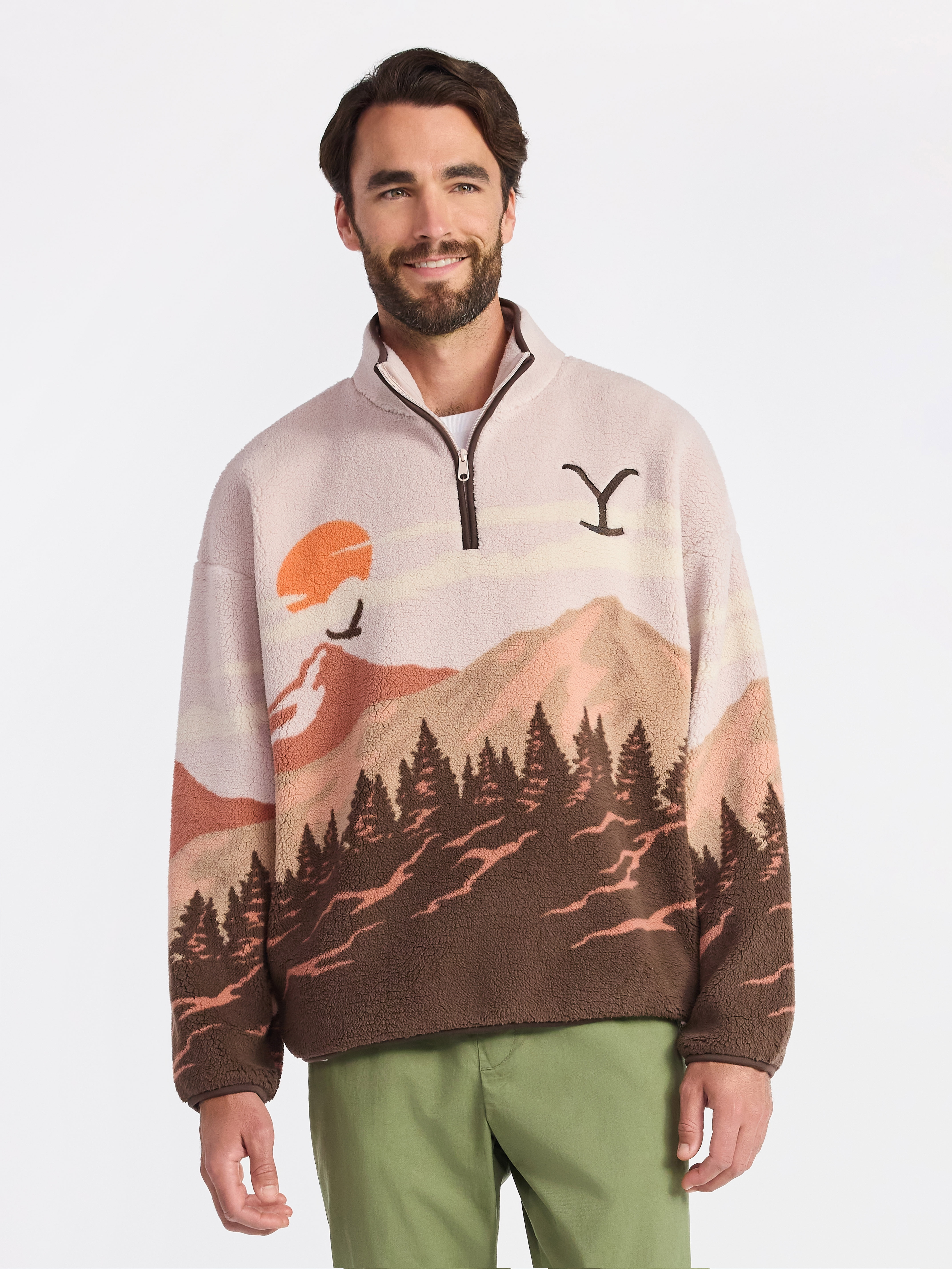 Yellowstone Men's & Big Men's Faux Shearling Quarter-Zip Jacket, Sizes S-3XL