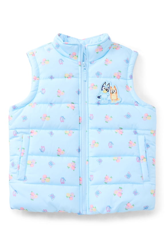 Bluey Girls Puffer Vest, Sizes 4-12