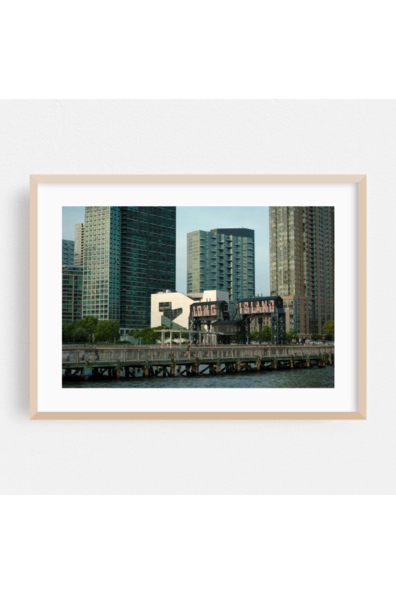 LIC Piers 01 - Queens New York Photography City Skyline Architecture Harbor Travel Poster Oak Framed Wall Art Print 5 x 7 inches