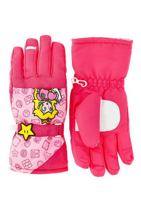 Super Mario Princess Peach Girls Ski Gloves, Sizes S-XL