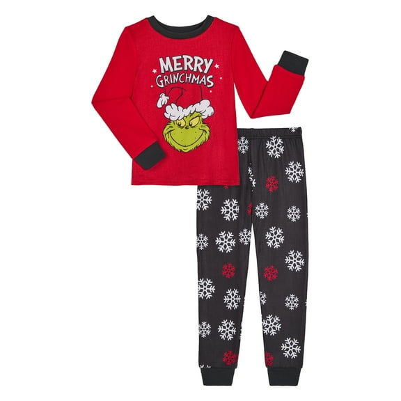 Grinch Boys Snug Fit Long Sleeve Top and Sleep Pants, 2-Piece Pajama Set, Sizes 4-10