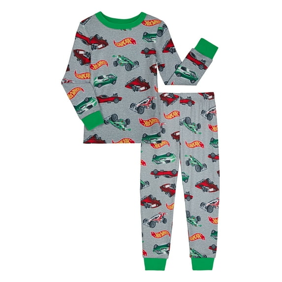 Hot Wheels Boys Snug Fit Long Sleeve Top and Sleep Pants, 2-Piece Pajama Set, Sizes 4-10