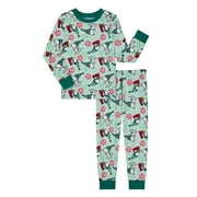PEANUTS Rudolph Girls Snug Fit Long Sleeve Top and Sleep Pants, 2-Piece Pajama Set, Sizes 4-10