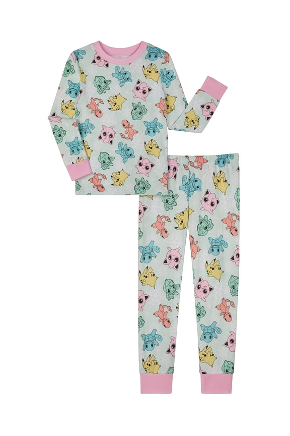 Pokemon Girls Snug Fit Long Sleeve Top and Sleep Pants, 2-Piece Pajama Set, Sizes 4-10