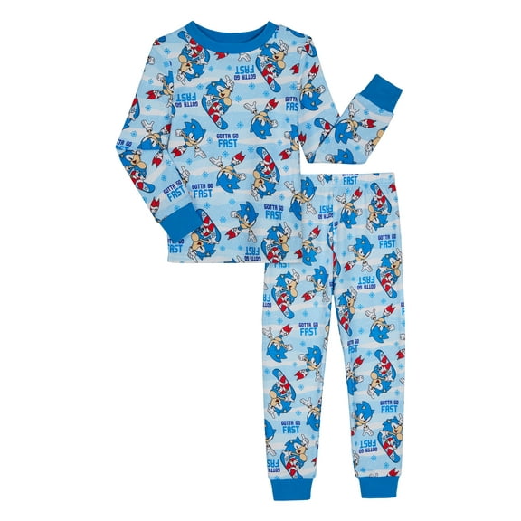 Sonic the Hedgehog Boys Snug Fit Long Sleeve Top and Sleep Pants, 2-Piece Pajama Set, Sizes 4-10