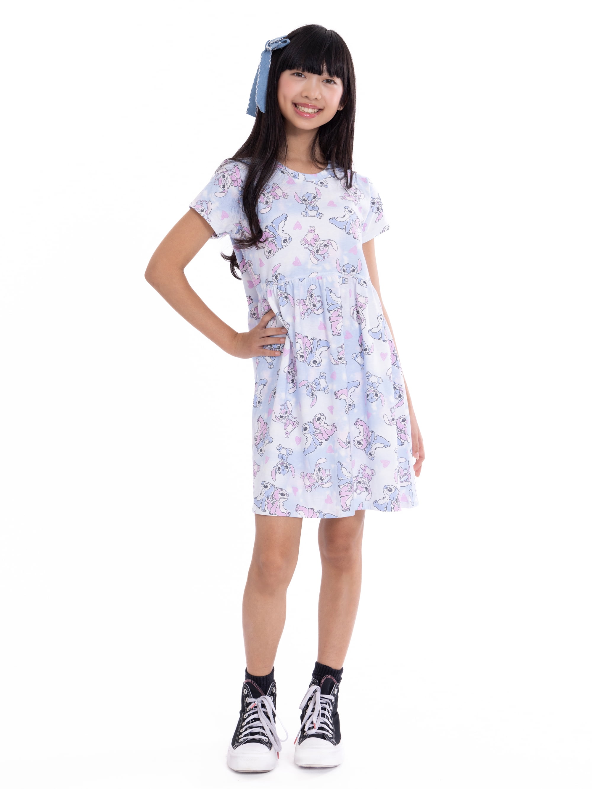 Stitch Girls Dress with Short Sleeves, Sizes XS-L
