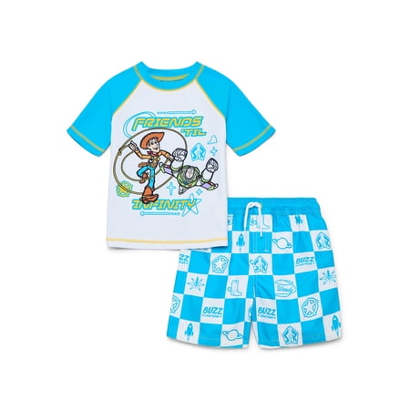 Disney Pixar Cars Character Toddler Boy Short-Sleeve Rash Guard and Swim Trunk Set, Sizes 12M-5T