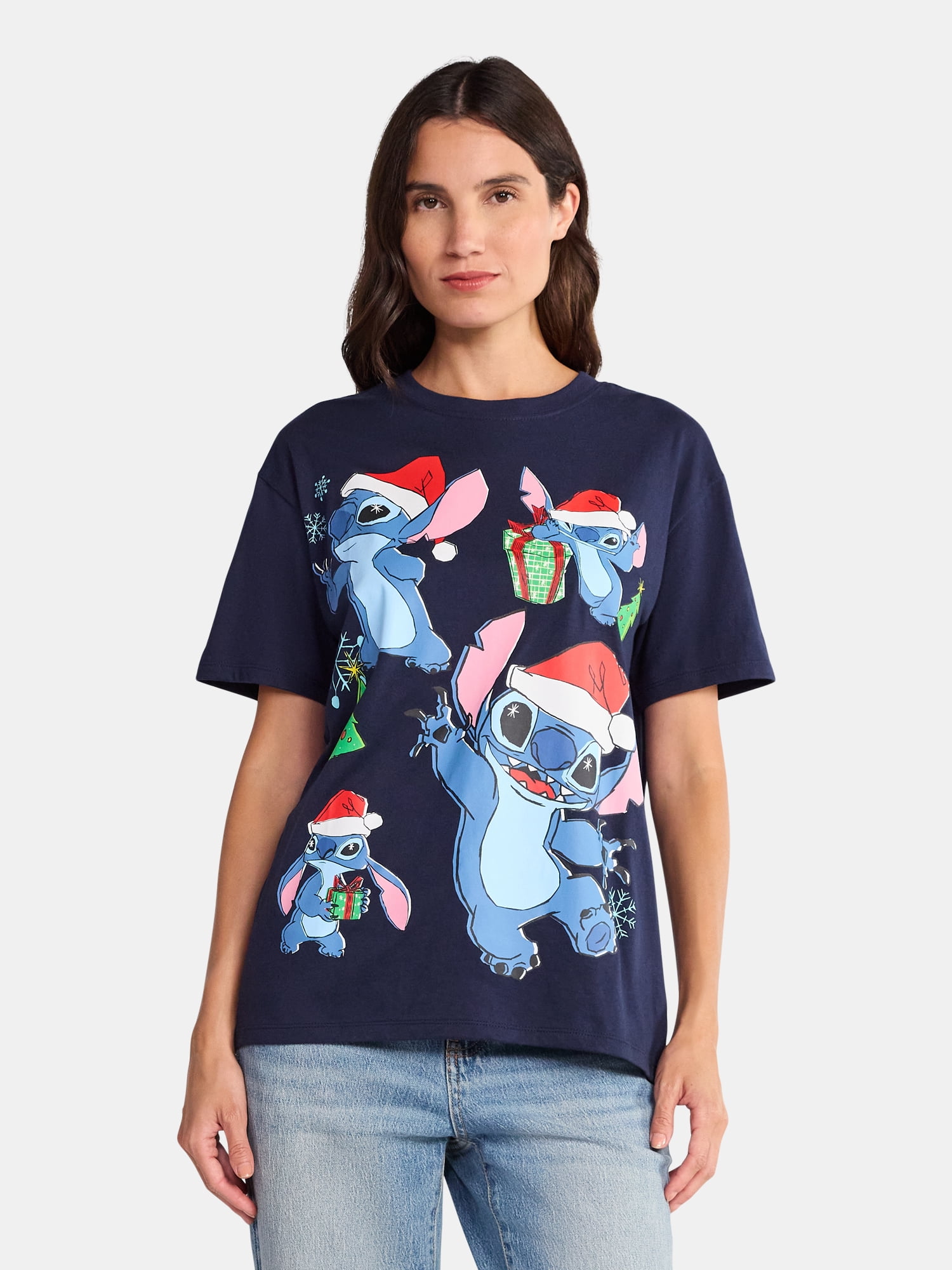 Disney Stitch Women's Christmas Graphic Tee, Sizes XXS-XXL