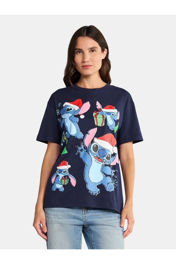 Stitch Women's Christmas Graphic Tee, Sizes XXS-XXL