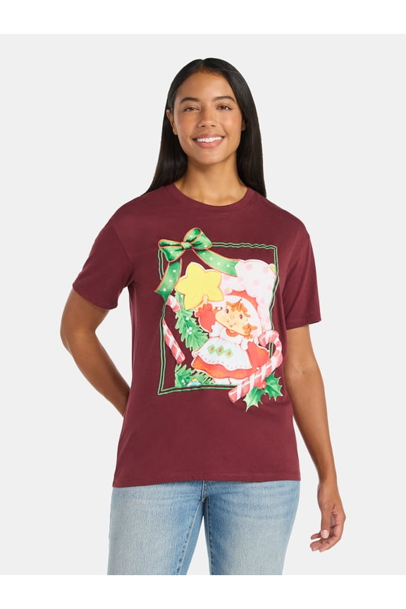 Women's Christmas Graphic Tee with Short Sleeves, Size XXS-XXL