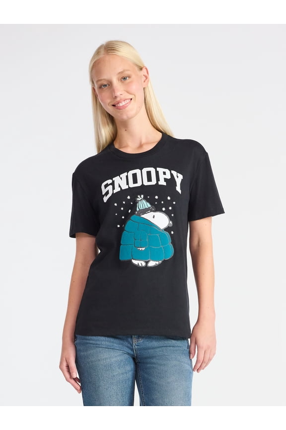 Snoopy Women's Graphic Print Tee with Short Sleeves, Sizes XXS-XXL