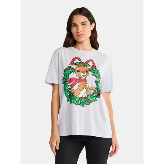 Rudolph the Red-Nosed Reindeer Women's Christmas Graphic Tee, Sizes XXS-XXL
