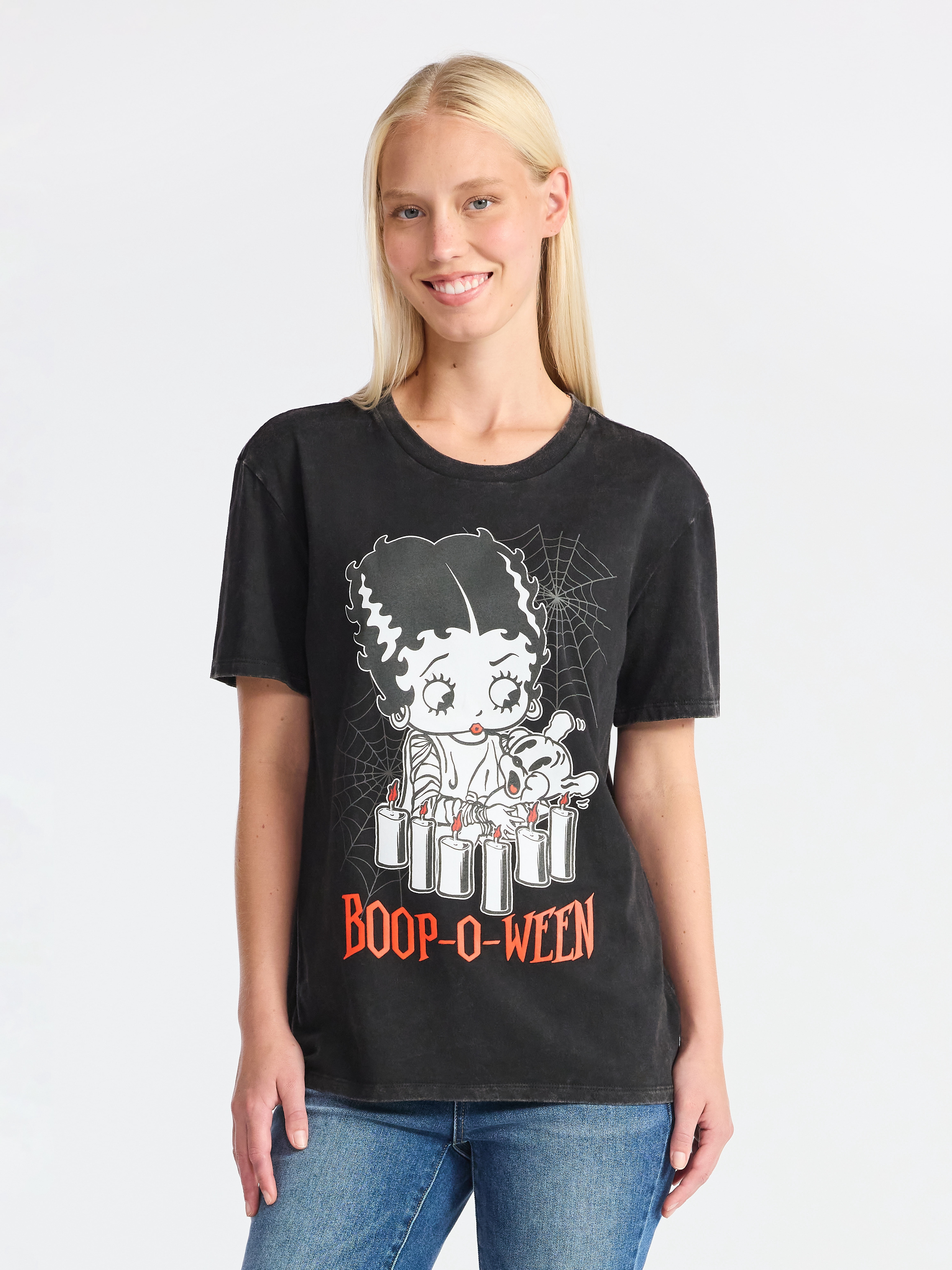 Betty Boop Women's Graphic Print Washed Tee with Short Sleeves, Sizes XXS-XXL
