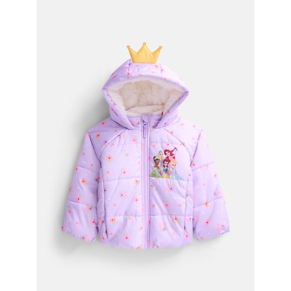 Disney Princess Toddler Girls Hooded Puffer Jacket, Sizes 12M-5T