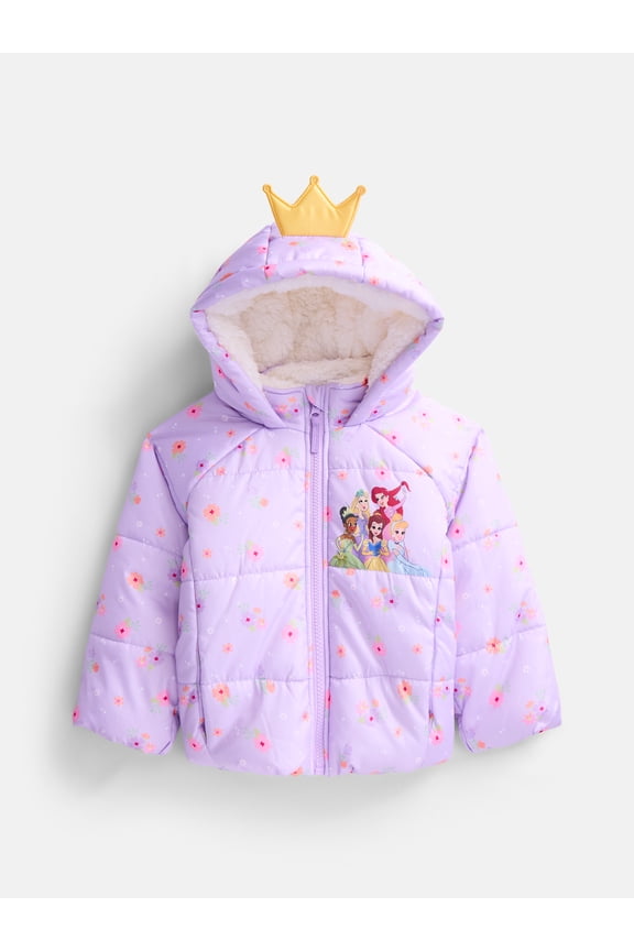 Disney Princess Toddler Girls Hooded Puffer Jacket, Sizes 12M-5T