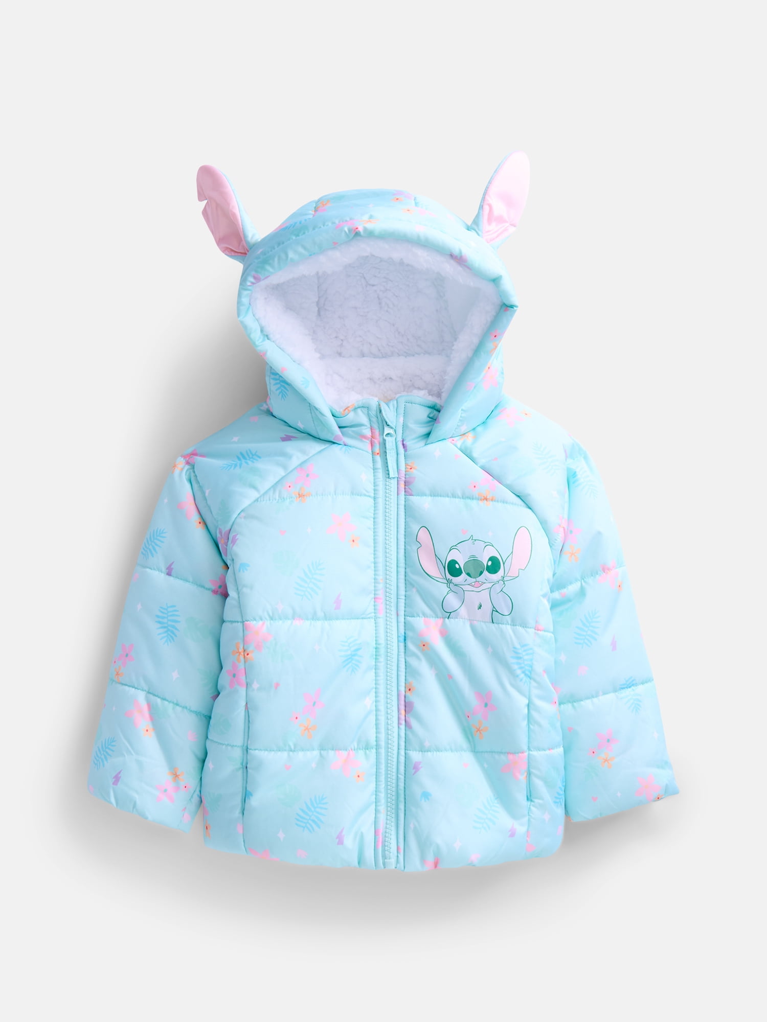 Disney Stitch Toddler Girls Hooded Puffer Jacket, Sizes 12M-5T