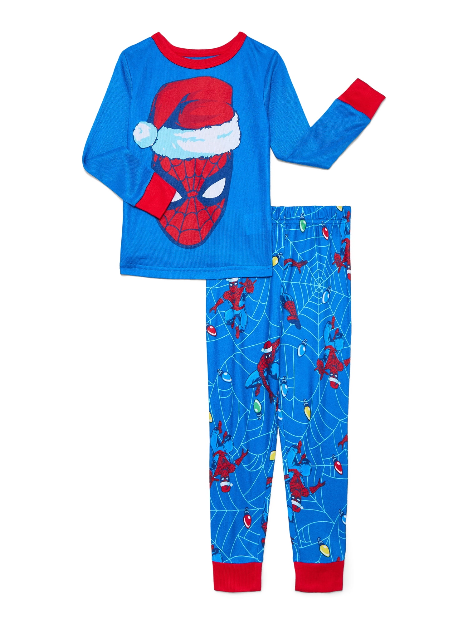 Spider-Man Boys Christmas Long Sleeve Top and Pants Sleep Set, 2-Piece, Sizes 4-10