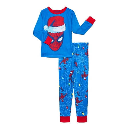 Spider-Man Boys Christmas Long Sleeve Top and Pants Sleep Set, 2-Piece, Sizes 4-10
