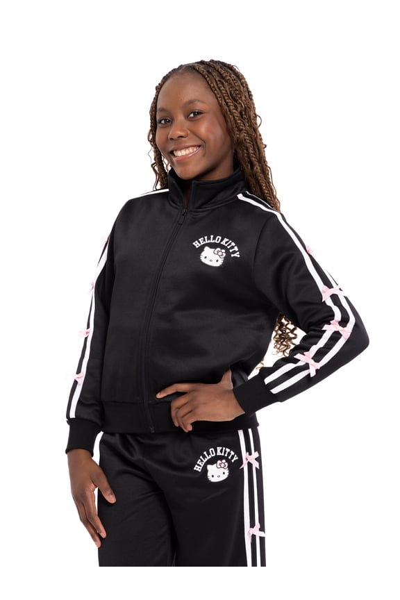 Hello Kitty Girls Graphic Zip Track Jacket with Side Bows, Midweight, Sizes 4-16