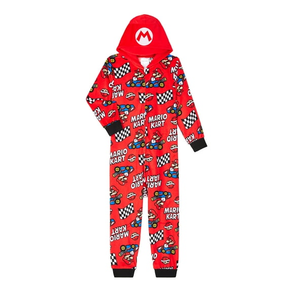 Super Mario Boys Hooded Union Suit Pajama, Sizes 4-12