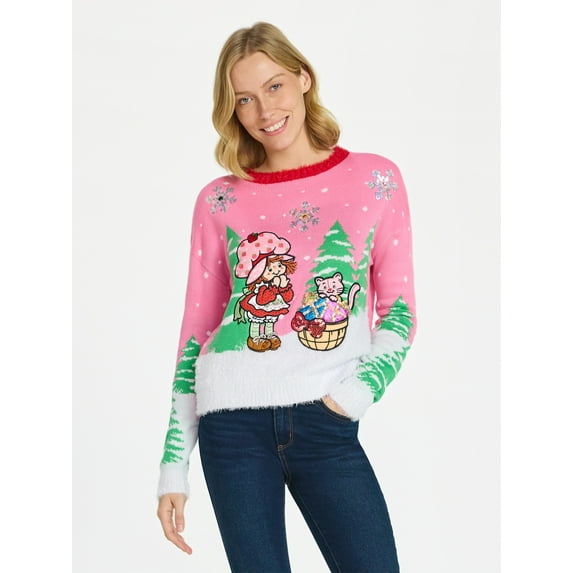 Strawberry Shortcake Women's Embellished Christmas Sweater, Midweight, Sizes XXS-XXL