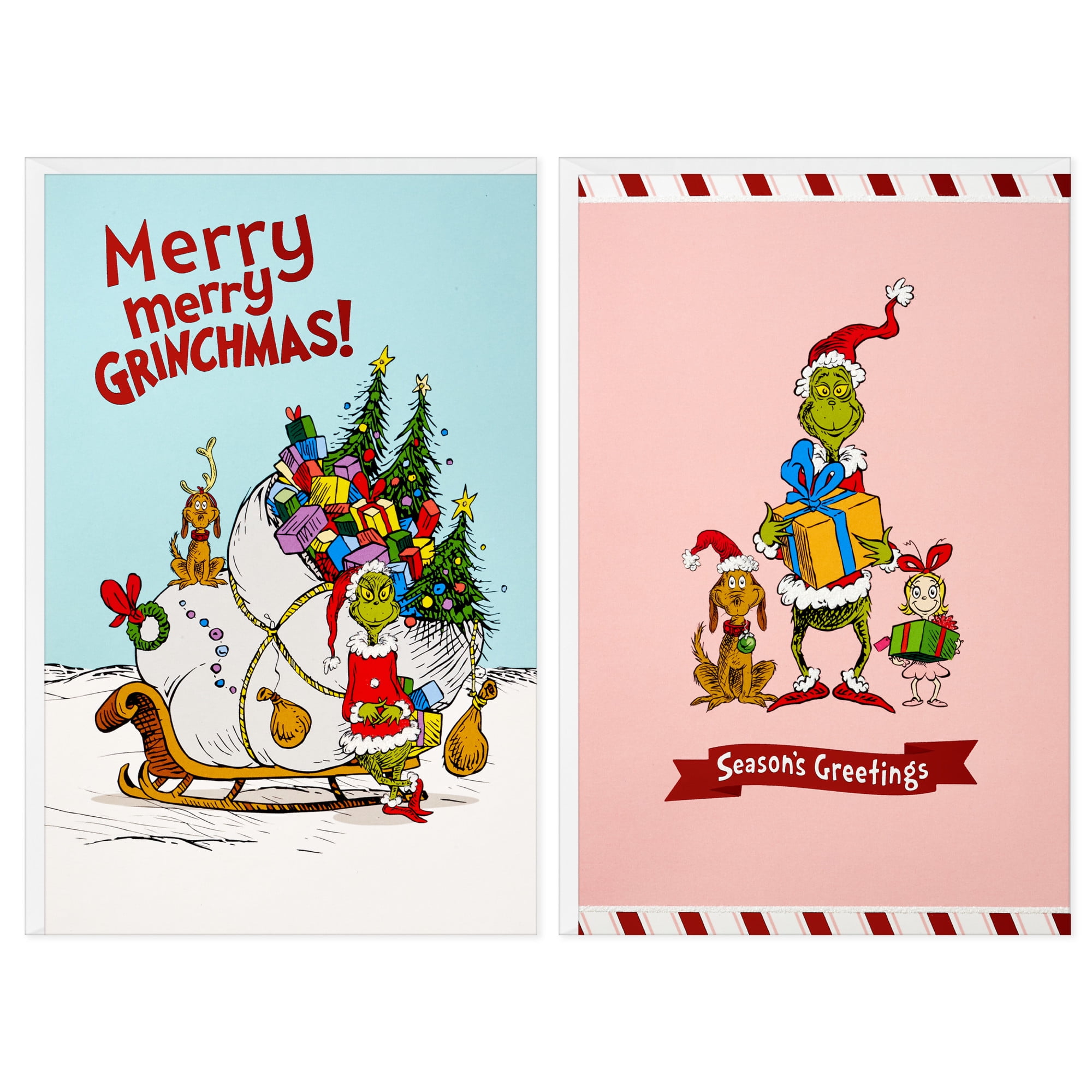 Hallmark Dr. Seuss's How the Grinch Stole Christmas! Assorted Christmas Cards (Sleigh and Gifts), Pack of 24