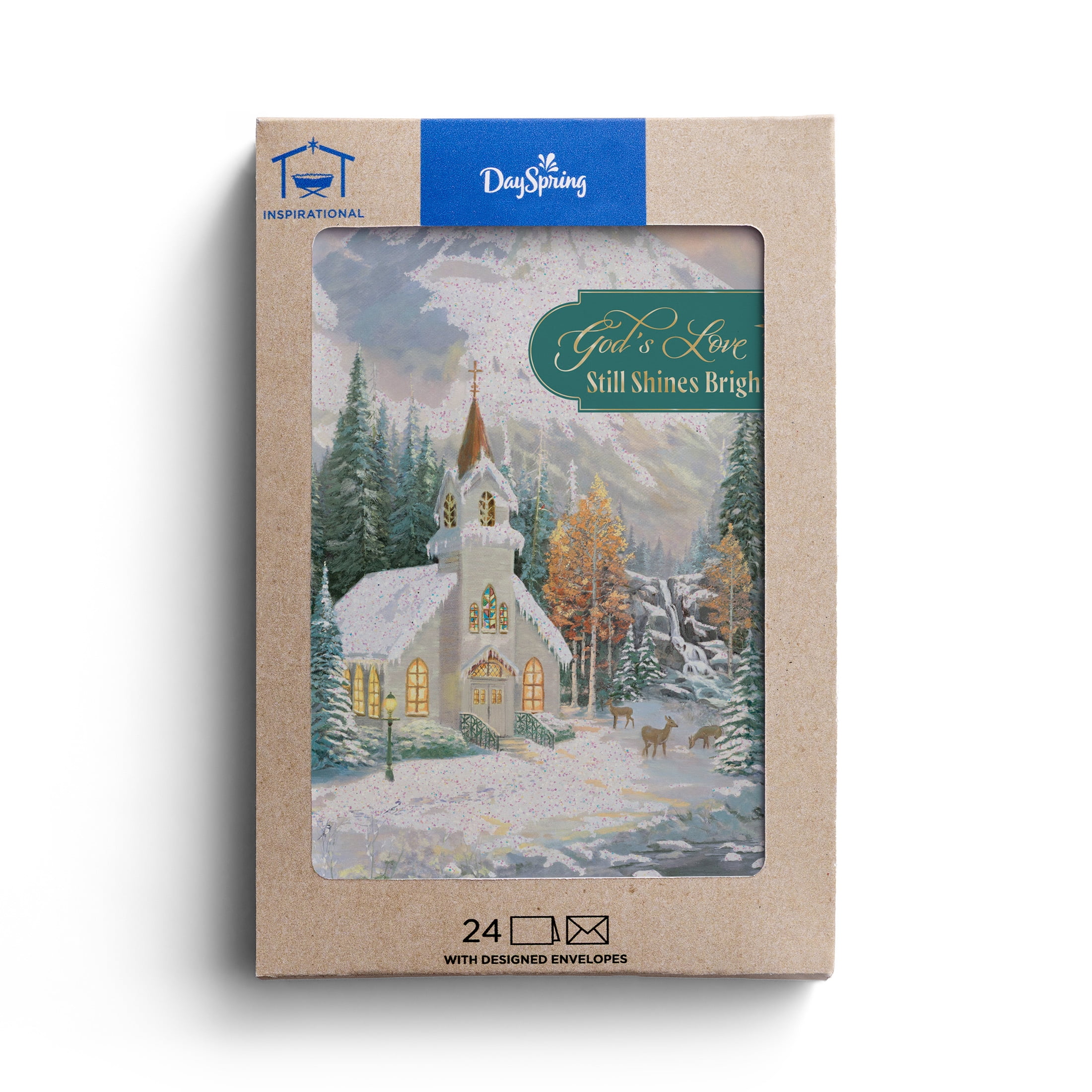 2025 DaySpring -Thomas Kincade Snowy Church - 24 Christmas Cards, Boxed Cards, KJV