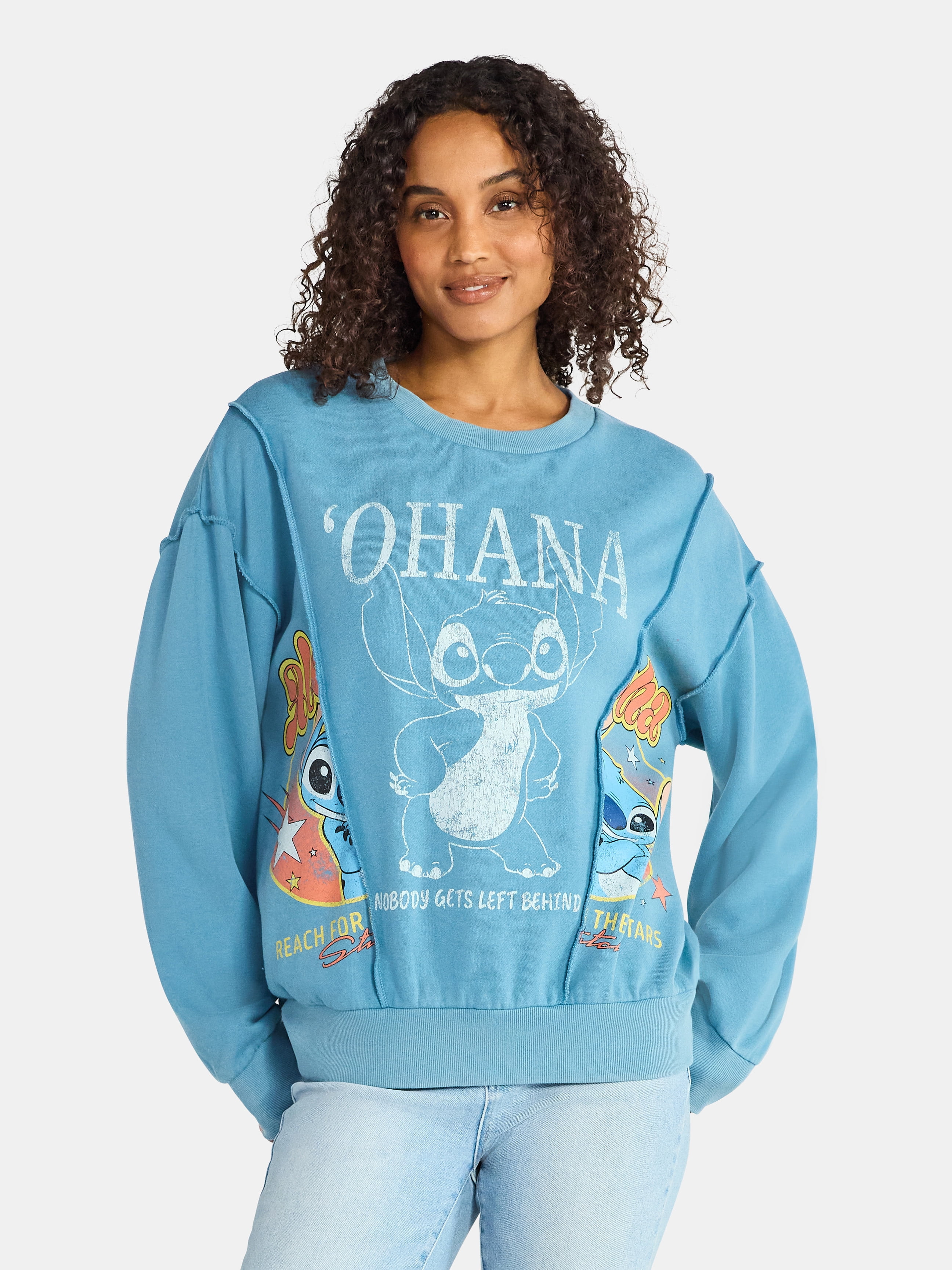 Disney Stitch 'Ohana Women's Graphic Crewneck Sweatshirt, Sizes XXS-XXL