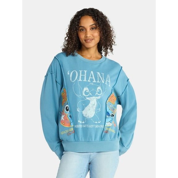 Disney Stitch 'Ohana Women's Graphic Crewneck Sweatshirt, Sizes XXS-XXL