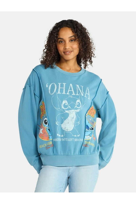 Disney Stitch 'Ohana Women's Graphic Crewneck Sweatshirt, Sizes XXS-XXL