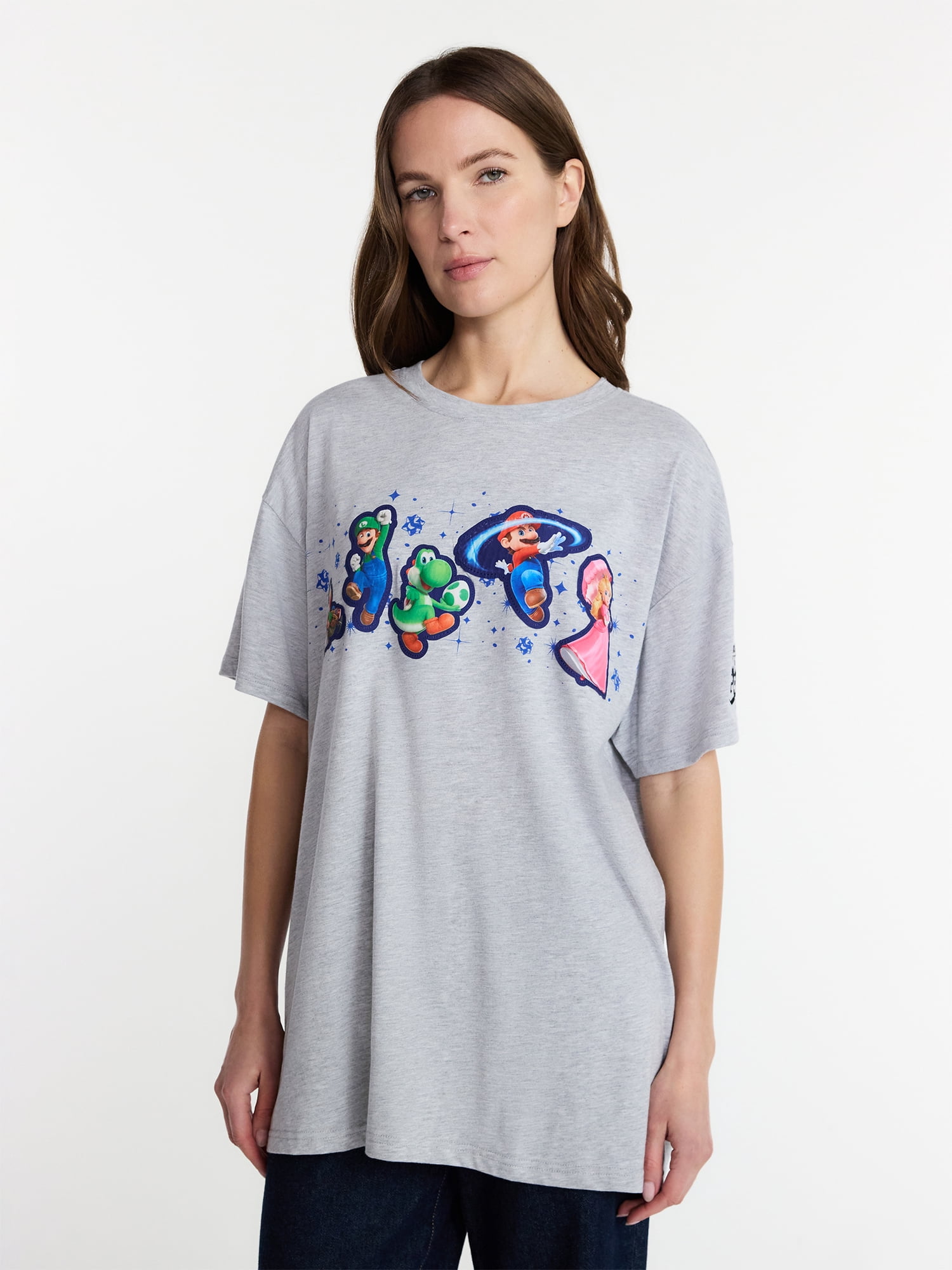Super Mario Galaxy Movie Women's Oversized Graphic Tee with Short Sleeves, Sizes XXS-XXL