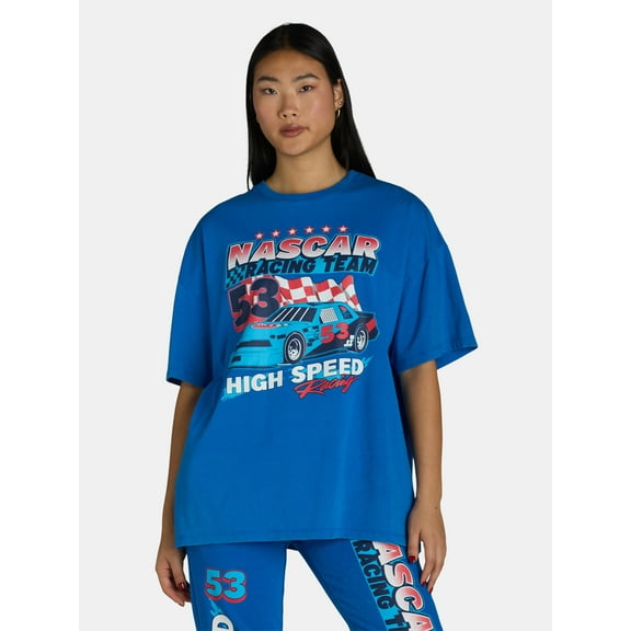 LICENSE Nascar Oversize T-Shirt Graphic Print/Round Neck/Relaxed Fit Cotton, T-Shirt (Women's) M