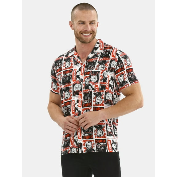 Chucky Men's & Big Men's Graphic Button Shirt with Short Sleeves, Sizes XS-3XL