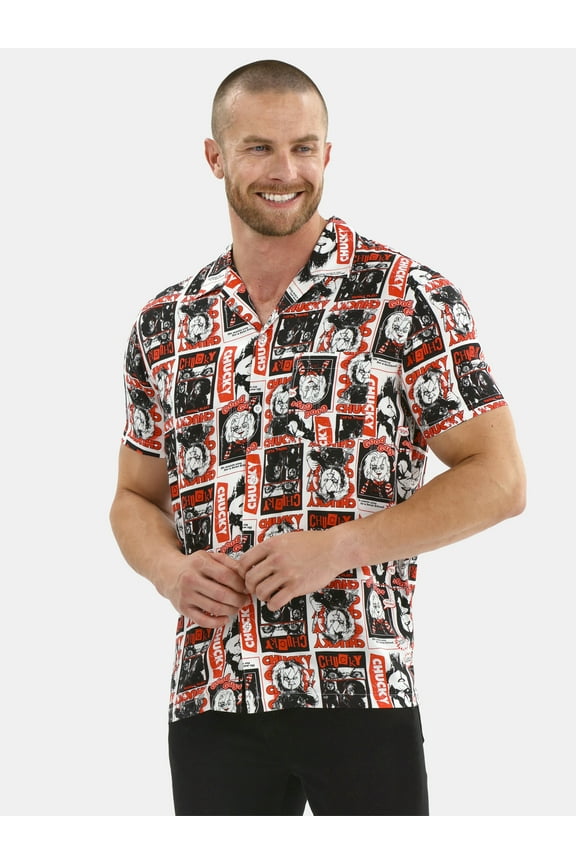 Men's & Big Men's Graphic Button Shirt with Short Sleeves, Sizes XS-3XL