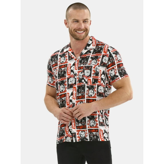 Chucky Men's & Big Men's Graphic Button Shirt with Short Sleeves, Sizes XS-3XL