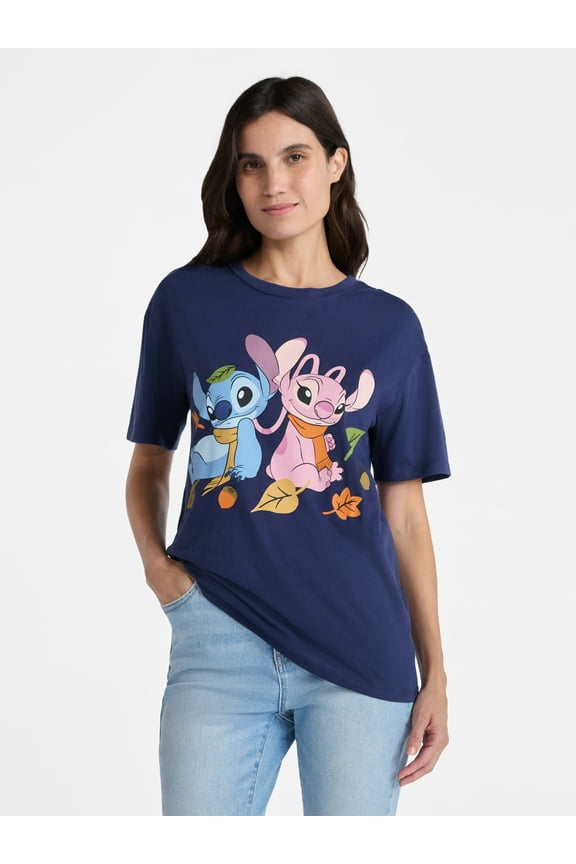 Women's Stitch and Angel Graphic Tee with Short Sleeves, Sizes XXS-XXL