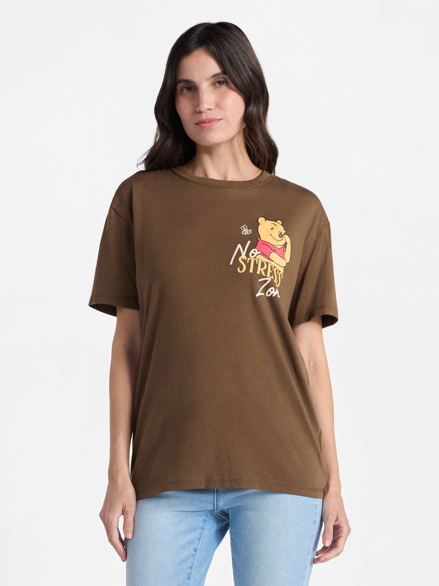 Disney Women's Winnie The Pooh Front Back Graphic Tee with Short Sleeves, Sizes XXS-XXL