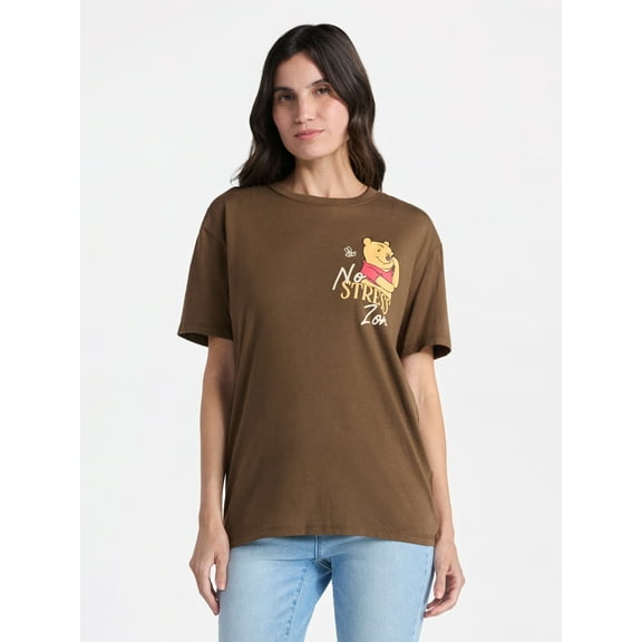 Disney Women's Winnie The Pooh Front Back Graphic Tee with Short Sleeves, Sizes XXS-XXL