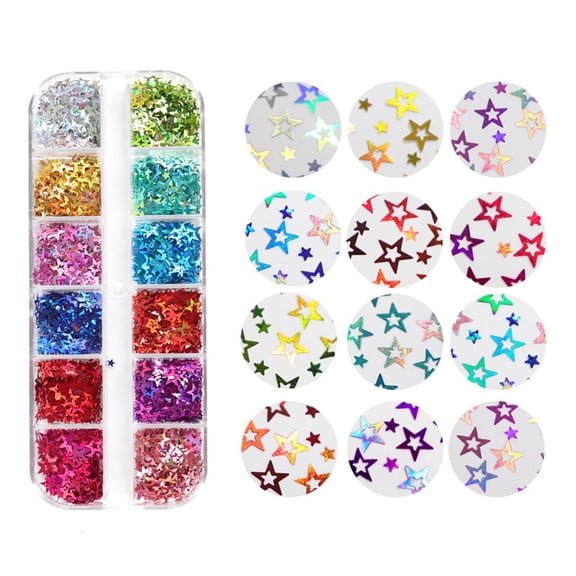LICEWO 12 Grids/Box Holographic Glitter Hollow Stars Shape Sequins Epoxy Resin Filling