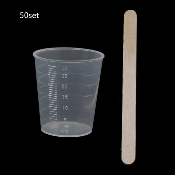 LICEWO 50Piece 30ml Measuring Cup 50Pcs Stirring Sticks for Mixing Resin Epoxy Craft