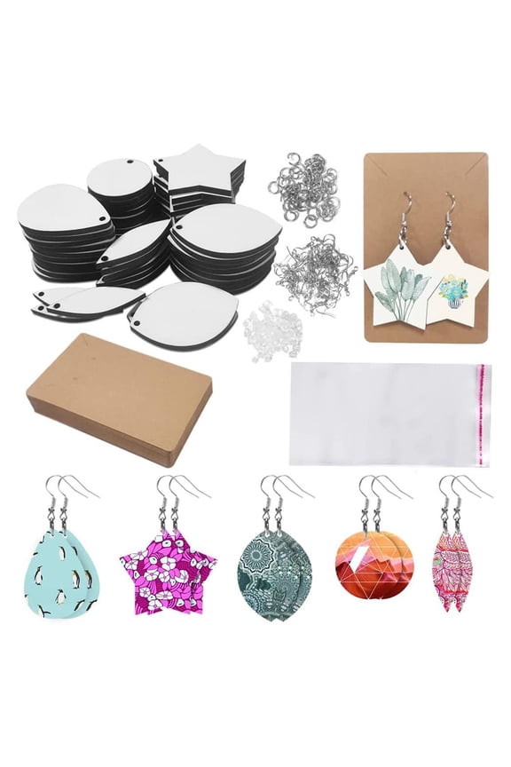 O 50x 5 Shape Sublimation Earring Blanks Earring Hooks Jump Ring Self-sealing Bag