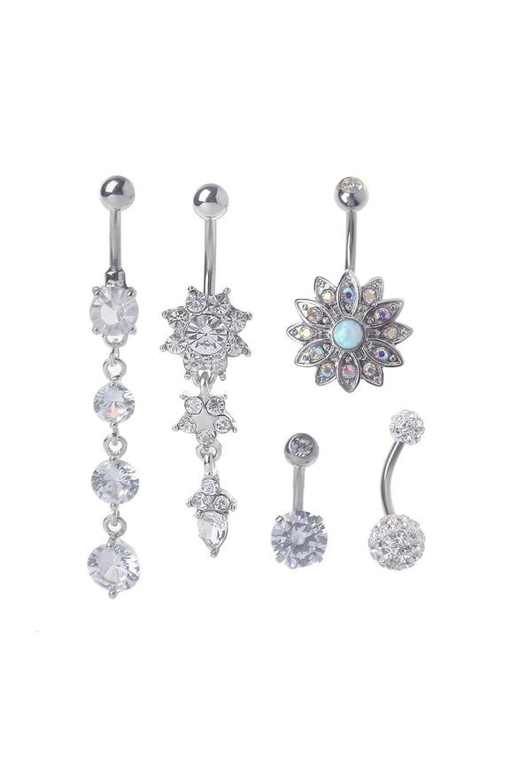 O 5x CZ Stone Navel Rings Barbells Studs for Women for Titanium Dangle Belly Button Rings Hypoallergenic Body Piercing Jew