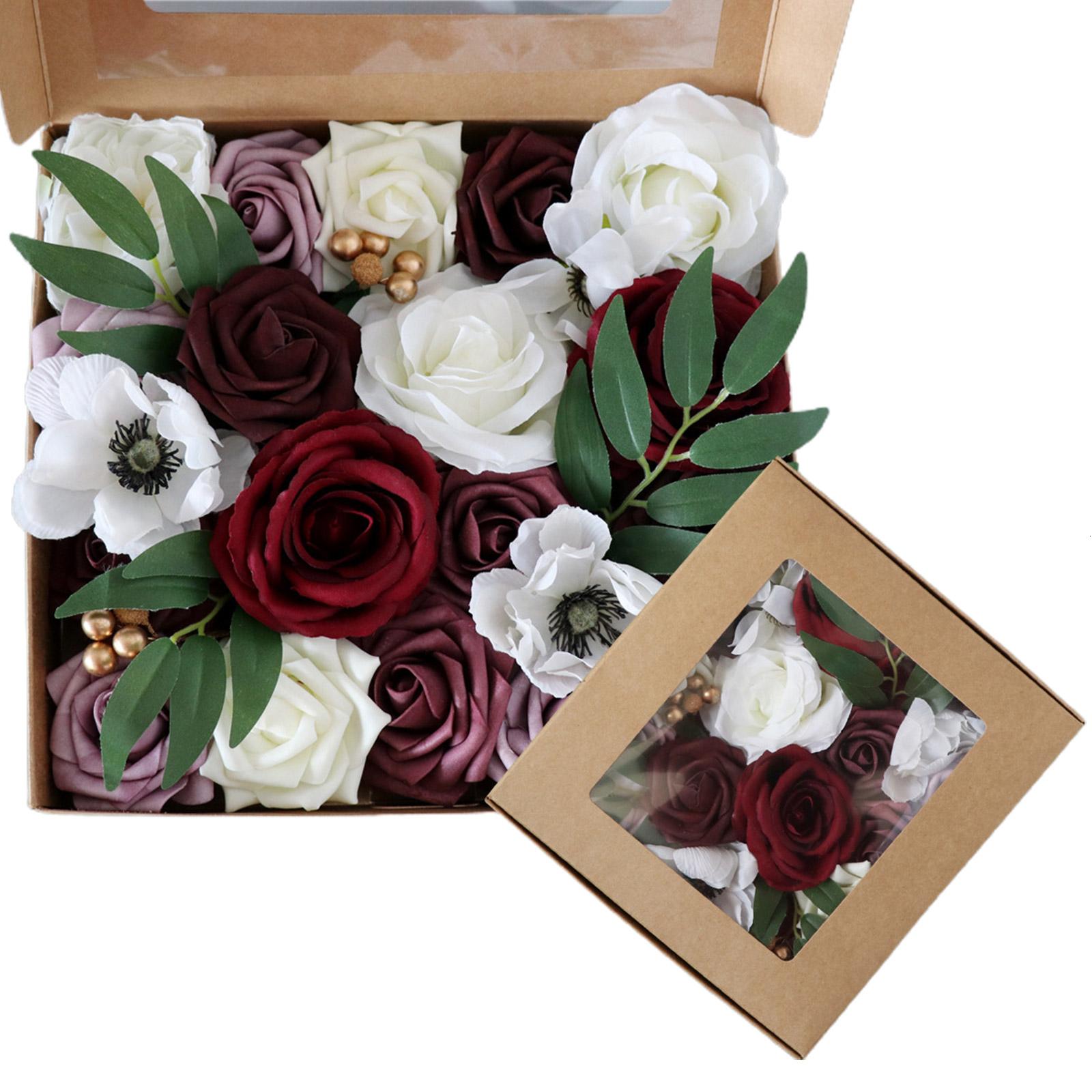 LICEWO Artificial Flowers Box Roses with Stem for DIY Wedding Bouquets ...