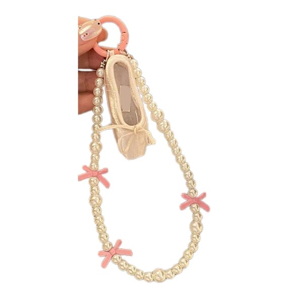 LICEWO Ballet Shoes Bowknot Phone Chain Mobile Phone Charm for Women Aesthetic Keychain