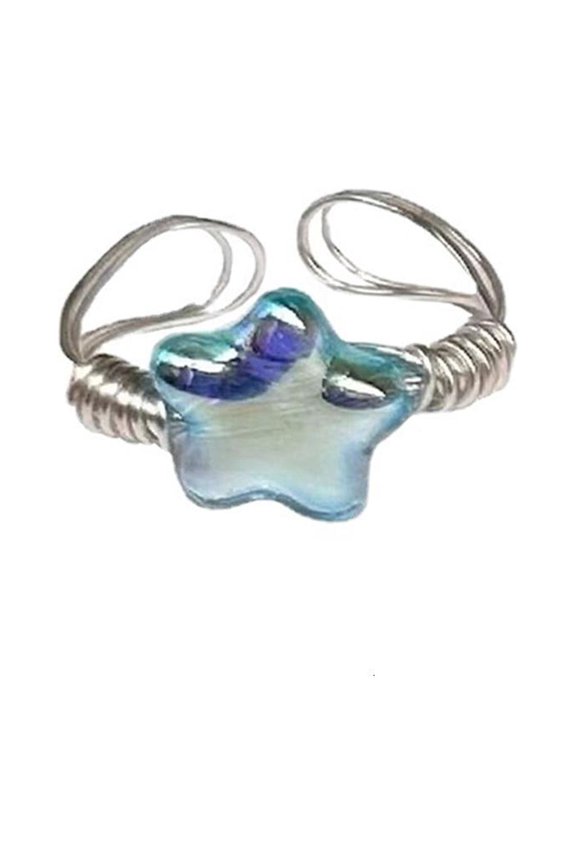 O Blue Crystal Star Finger Ring Shining Open-Ring Jewelry Party Birthday Valentine
