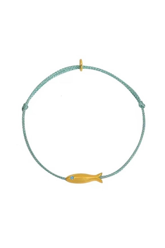 O Blue Silk Thread Bracelet Vintage Gold Fish Charm Bracelet Gift for Girls Women